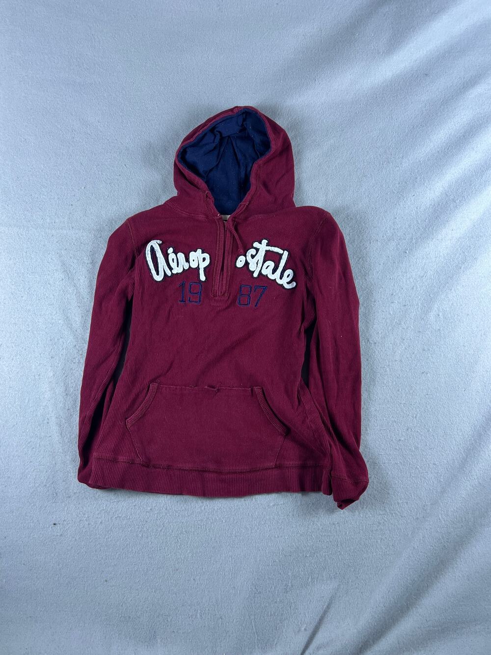 Aeropostale Hoodie Womens XS Maroon 1/4 Zip Spellout Embroidered Knit Pullover